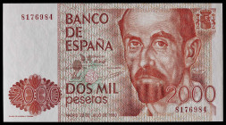 1980. 2000 pesetas. (Ed. 479) (Pick 159). 22 de julio, Juan Ramón Jiménez. Sin serie. Apresto original. Muy buen ejemplar. Se entrega encapsulado. S/C...