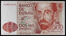 1980. 2000 pesetas. (Ed. 479b) (Pick 159*). 22 de julio, Juan Ramón Jiménez. Serie especial 9A impreso con el segundo tamaño de letra (5/32) más peque...