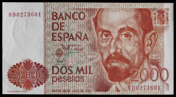 1980. 2000 pesetas. 22 de julio, Juan Ramón Jiménez. Serie 8D para estudios estadísticos. Levísima marca por manipulación descuidada en margen superio...