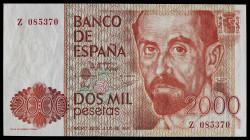 1980. 2000 pesetas. (J. A. Castellanos Er.I2 (RCT)). 22 de julio, Juan Ramón Jiménez. Serie Z. Error por reverso con impresión incompleta total calcog...