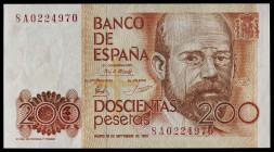 1980. 200 pesetas. (Ed. 480c) (Pick 156*). 16 de septiembre, Clarín. Serie 8A para estudios estadísticos. Apresto original. Muy buen ejemplar. Se entr...