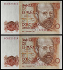 1980. 200 pesetas. (Ed. 480f) (Pick 156*). 16 de septiembre, Clarín. Pareja correlativa, serie 8C para estudios estadísticos. Apresto original. Muy bu...