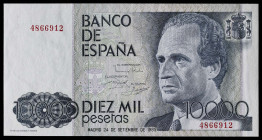 1985. 10000 pesetas. (Ed. 481) (Pick 161). 24 de septiembre, Juan Carlos I/Felipe. Sin serie. Levísima ondulación vertical en su margen derecho. Apres...