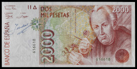 1992. 2000 pesetas. (Ed. 482) (Pick 162). 24 de abril, Mutis. Sin serie. Firma manuscrita en tinta azul del cajero general Jesús Urdiola Salvador sobr...