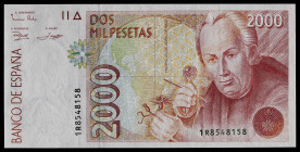 1992. 2000 pesetas. (ED. 482aa) (Pick 162). 24 de abril, Mutis. Serie 1R, última emitida. Levísimas ondulaciones verticales producidas muy probablemen...