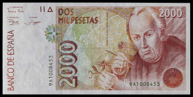 1992. 2000 pesetas. (Ed. 482b) (Pick 162*). 24 de abril, Mutis. Serie especial 9A. Apresto original. Muy buen ejemplar. Se entrega encapsulado. Escaso...