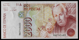 1992. 2000 pesetas. (Ed. 482c) (Pick 162*). 24 de abril, Mutis. Serie especial 9B. Leve marquita por manipulación descuidada sobre su marca de agua. A...