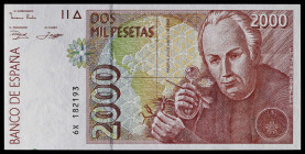 1992. 2000 pesetas. (Ed. 482Ac) (Pick 164). 24 de abril, Mutis. Serie 6X, última emitida del segundo modelo con una sola numeración. Ínfima manchita e...