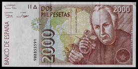 1992. 2000 pesetas. (Ed. 482Ab) (Pick 164*). 24 de abril, Mutis. Serie especial 9B perteneciente al segundo modelo con una sola numeración. Leves ondu...