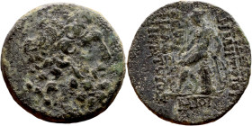 SYRIA. Antioch. Civic issue (100-1 BC). AE bronze. Obv: laureate head of Zeus, r. Rev: ΑΝΤΙΟΧΕΩΝ ΤΗΣ ΜΗΤΡΟΠΟΛΕΩΣ; Zeus seated l., holding Nike and sce...