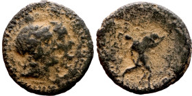 Hellenistic period coin (4-1 century BC) Bronze coin. Obverse Bust of Apollo to left. Reverse: Unredable

20mm 4.92g