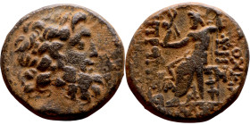 SYRIA. Antioch. Civic issue (100-1 BC). AE bronze. Obv: laureate head of Zeus, r. Rev: ΑΝΤΙΟΧΕΩΝ ΤΗΣ ΜΗΤΡΟΠΟΛΕΩΣ; Zeus seated l., holding Nike and sce...