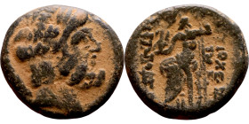 SYRIA. Antioch. Civic issue (100-1 BC). AE bronze. Obv: laureate head of Zeus, r. Rev: ΑΝΤΙΟΧΕΩΝ ΤΗΣ ΜΗΤΡΟΠΟΛΕΩΣ; Zeus seated l., holding Nike and sce...