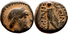 Antiochos III The Great (Seleukid King: 223-187 BC). AE bronze. Obv.: Laureate head of Apollo Rev.: Standing Apollo holding a bow.

12mm 2.14g

Ar...