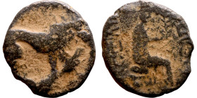 COMMAGENE. Samosata. 1st century BC. AE oktachalkon. Obv.: Lion walking to right. Rev.: CAMOCATΩ / [ΠOΛEΩC] The Tyche of Samosata seated to right on r...