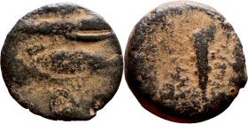 Hellenistic period coin (3-1 century BC) Bronze coin. 

14mm 2.05g

Artificial sand patina