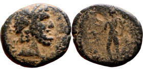 Hellenistic period coin (3-1 century BC) Bronze coin. Obv: Bus of Zeus. Rev: Standing Figure

18mm 4.68g

Artificial sand patina
