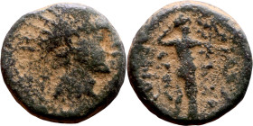 Antiochos VII (Seleukid King: 138-129 BC). AE bronze. Obv.: Radiate, diademed head of Antiochus VII right. Rev.: Zeus standing left, holding thunderbo...