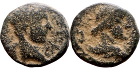 Elagabalus (218-222) Bronze coin. Obv: Bust of emperor. Rev: Bust of apollo.

14mm 2.89g

Artificial sand patina