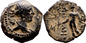 Antiochos VII (Seleukid King: 138-129 BC). AE bronze. Obv.: Radiate, diademed head of Antiochus VII right. Rev.: Zeus standing left, holding thunderbo...