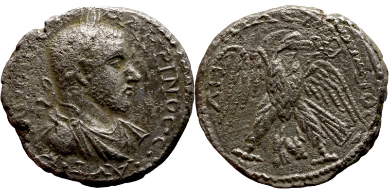 Macrinus (217-218) Tetradrachm. Obv: Bust of emperor Rev: A standing eagle with ...