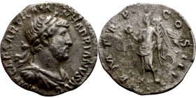 Hadrian (117-138) denarius. Obv: Bust of emperor. Rev: Victoria facing left, holding a palm branch.

14mm 1.12g