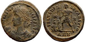 Constantius II (337-361) follis. Obv.: D N CONSTAN-TIVS P F AVG; bust of Constantius II, pearl-diademed, draped, cuirassed, right. Rev.: FEL TEMP RE-P...