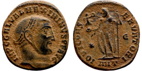 Maximinus II (310-313 AD). AE Follis Obv: IMP C GAL VAL MAXIMINVS P F AVGRev: IOVI CONSERVATORI, Jupiter standing left, chlamys across left shoulder, ...