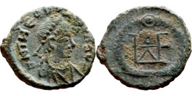 Theodosius I (379-395) Follis. Obv: DN THEODOSIVS PF AVG, diademed, draped, bust right Rev: Latin Monogram

13mm 1.00g