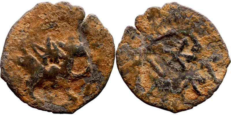Seljuk (1037–1157, Bronze coin. Obverse: Arabic inscription. Reverse: Arabicc in...