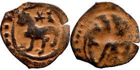 Seljuk (1037–1157, bronze coin in roman style. Obverse: Bust. Reverse: Arabicc inscription

17mm 0.73g

Artificial sand patina