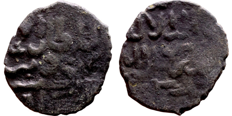 Seljuk (1037–1157, bronze coin in roman style. Obverse: Bust. Reverse: Arabicc i...