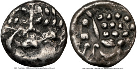 BRITAIN. Durotriges. Ca. 60-20 BC. AR stater (17mm, 4h). NGC VF. Durotrigan E, Abstract (Cranborne Chase type). Devolved and Celticized head of Apollo...