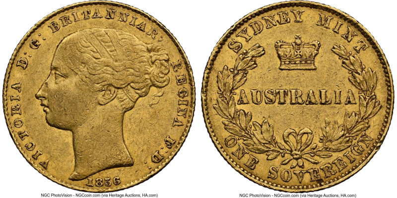 Victoria gold Sovereign 1856-SYDNEY AU50 NGC, Sydney mint, KM2, Marsh-A361. The ...