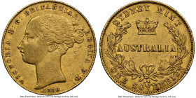 Victoria gold Sovereign 1856-SYDNEY AU50 NGC, Sydney mint, KM2, Marsh-A361. The second year of the inaugural two-year series of Sydney issued Sovereig...