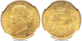 Victoria gold Sovereign 1859-SYDNEY MS62 NGC, Sydney mint, KM4, Marsh-A364. A lovely high-grade early Sydney Sovereign boasting a near-complete strike...