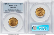 Victoria gold "Shield" Sovereign 1872-S AU58 PCGS, Sydney mint, KM6, S-3855. From the Allen Family Charitable Fund HID09801242017 © 2024 Heritage Auct...