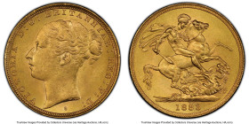 Victoria gold "St. George" Sovereign 1883-S MS63+ PCGS, Sydney mint, KM7, S-3858E. A tough date to locate at Choice designation, the last MS63 we offe...