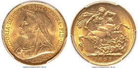 Victoria gold Sovereign 1897-S MS63+ PCGS, Sydney mint, KM13, S-3877. The highest-graded specimen of this year-mint combination by NGC or PCGS, featur...