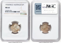 George V 6 Pence 1924-(m&s) MS63 NGC, KM25. Without mintmark. A lovely Choice example of this better date in the series, with lightly toned surfaces t...