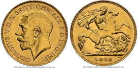 George V gold 1/2 Sovereign 1918-P AU Details (Obverse Tooled) NGC, Perth mint, KM28, S-4008. With an estimated surviving mintage of only 200-250, thi...