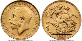 George V gold Sovereign 1925-M MS64 NGC, Melbourne mint, KM29, S-3999. A magnificent near-Gem with radiating luster rolling across the surfaces. From ...