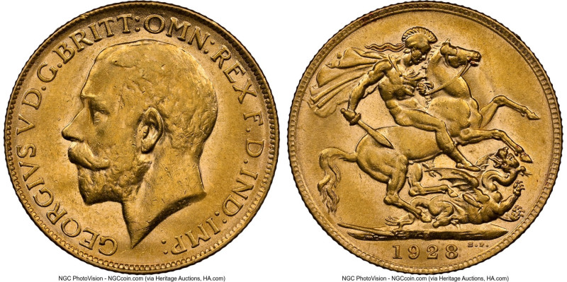 George V gold Sovereign 1928-P MS62 NGC, Perth mint, KM29, S-4001. HID0980124201...