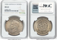 George VI Crown 1938-(m) MS63 NGC, Melbourne mint, KM34. A popular Australian Crown that saw mintage only over two years, this latter date being notab...