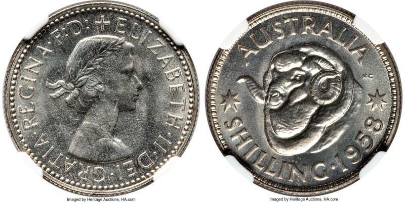 Elizabeth II Proof Shilling 1958-(m) PR66 NGC, Melbourne mint, KM59. A stunning,...
