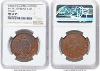 Sydney. Iredale & Co. copper Penny Token ND (1862) MS63 Brown NGC, KM-Tn135, Rennik-294 (R1). Iredale & Co.. Iron Merchants and General Ironmongers, E...