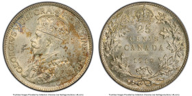 George V 25 Cents 1919 MS65 PCGS, Ottawa mint, KM24. A bold Gem displaying marbled russet tone on the obverse and only trivial instances of handling t...