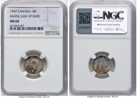 George VI "Maple Leaf" 10 Cents 1947 MS66 NGC, Royal Canadian mint, KM34. HID09801242017 © 2024 Heritage Auctions | All Rights Reserved www.HA.com/Tex...