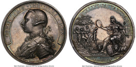 George II silver "Majority of George" Medal 1759 MS62 NGC, MI-698-428; Eimer-666. Appealing emerald toning adorns the borders of the reverse. HID09801...