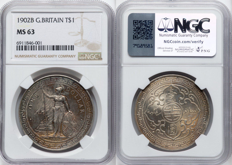 Edward VII Trade Dollar 1902-B MS63 NGC, Bombay mint, KM-T5, Prid-13. A thorough...
